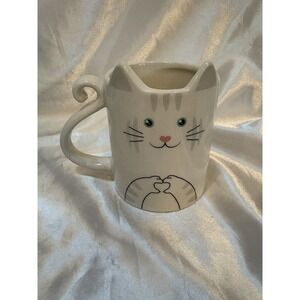 Cute Kitten Cat Mug Novelty 10 Oz, Tail Handle Ceramic Kitschy Cup